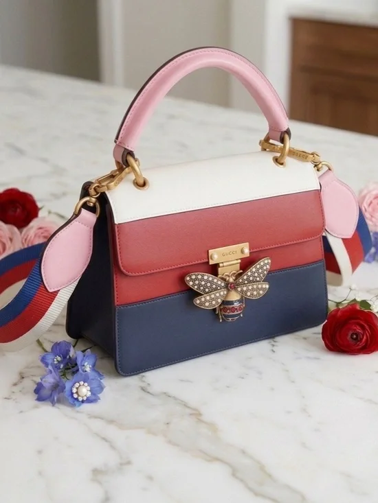 GUCCI Queen Margaret Bee Top Handle Bag Tricolor Leather Small - Picture 4 of 12